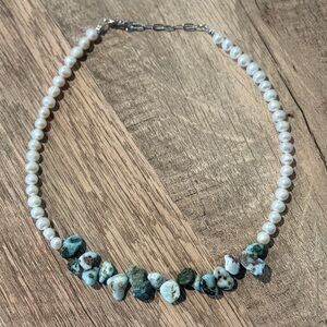 Elegant Fresh Water Pearl and Natural Larimar Necklace New